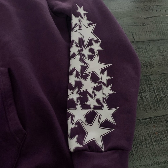 Purple Medium Tall Oversized Hoodie with Star Sleeve Design, Preloved, P2P 27” - Picture 3 of 7
